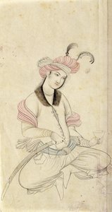 A Persian Youth, Holding a Wine-Cup with the Other Hand on the Hilt of His Sword, After an Early 17th Century Original from Isfahan by Persian School